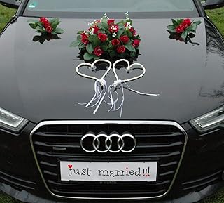 ECHTER ROSESTRAUSS Autoschmuck Braut Paar Rose Deko Tauben Herze Dekoration Hochzeit Car Auto Wed…