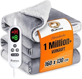 Mia&Coco Heizdecke mit Abschaltautomatik 160×130 cm, 10 Heizstufen, 9 Std. Auto-Off Timer, Überh…