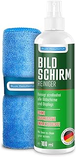 BLUM MANUFAKTUR 1x 100ml Bildschirmreiniger + 30×30 cm Mikrofasertuch Supersoft 365GSM – Screen C…