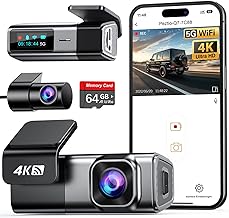 Dashcam Auto Vorne Hinten 4K+1080P, Navycrest 5GHz WiFi Dash Cam mit 64GB SD Karte, Dual Auto Kam…