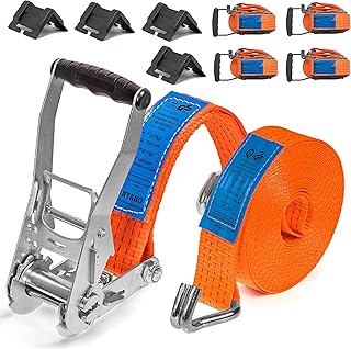 6m x 5000kg x 50mm – 4 Stück Spanngurte Mit Ratsche und Haken Inkl. 4 Stück Kantenschützer – L…