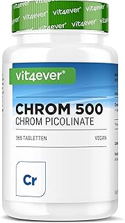 vit4ever Chrom aus Chromium Picolinate – Extra hochdosiert 500 mcg Chrom pro Tablette – 365 Table…