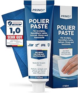 PRINOX 150ml Polierpaste inkl. Profi Poliertuch I Politur für Acrylglas, Epoxidharz, Lacke, Gelc…