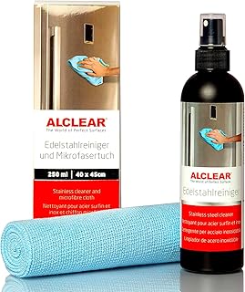 ALCLEAR 721ER Edelstahlreiniger Set + Mikrofasertuch – Reiniger für Edelstahlflächen, streifenf…