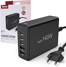 Hama 5-Fach USB GaN Ladestation Schnellladegerät 140W (Mehrfach USB-Ladestation USB-C PD/A, Mult…
