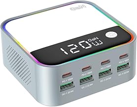 120W Schnellladegerät, 8-Port GaN USB-C Ladestation mit 100W PD3.0 & QC3.0 Schnellladeanschluss …