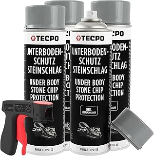 TECPO 4x Unterbodenschutz überlackierbar hell, 500 ml + Pistolengriff