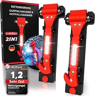2in1 Notfallhammer mit Gurtschneider fürs Auto [2er Set] | Gehärtete Spitzen, Testsieger, Inkl….