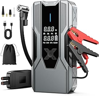 Starthilfe Powerbank für pkw 8000A, Jump Starter Auto mit Kompressor 150PSI, 26800mAh Auto Start…