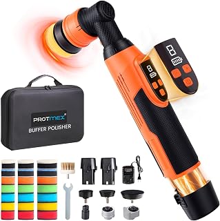 Protmex Mini Poliermaschine Auto Akku Rotations&Orbital Polieren 12V | 1.2/1.6/2 Inch, 8 Geschwin…