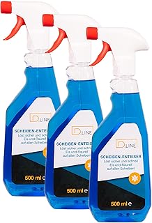 D.LINE Scheibenenteiser, 3x 0,5 Liter Flasche | Sekundenschnelles Enteisen, Ohne Kratzen, Klare S…