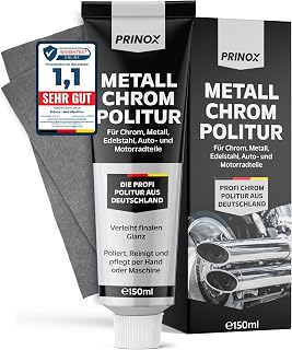 PRINOX 150ml Metallpolitur inkl. Profi Poliertuch – Polierpaste für Edelstahl, Chrom, Aluminium,…