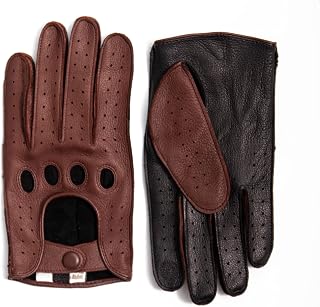 Hirschleder Auto-Handschuhe, handgenäht, Touchscreen, ungefüttert, zweifarbig, Autofahrer Leder…