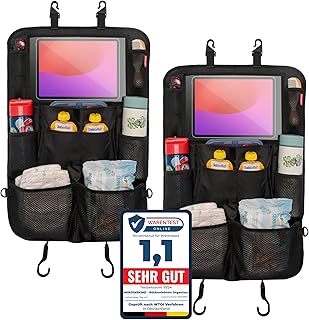 Rückenlehnenschutz und Organizer. Auto Organizer mit extra großem 13″ Tabletfach und 9 Taschen….