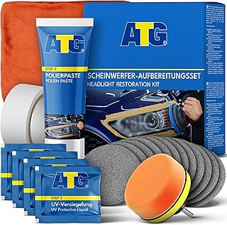 ATG® Scheinwerfer Aufbereitung Set – Universal Auto Scheinwerfer Polierset für matte & blinde S…