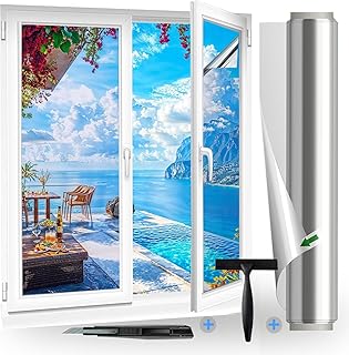 (44.5X200cm Silber) Fensterfolie Sonnenschutz Hitzeschutz innen oder außen | Rückstandslose Spi…